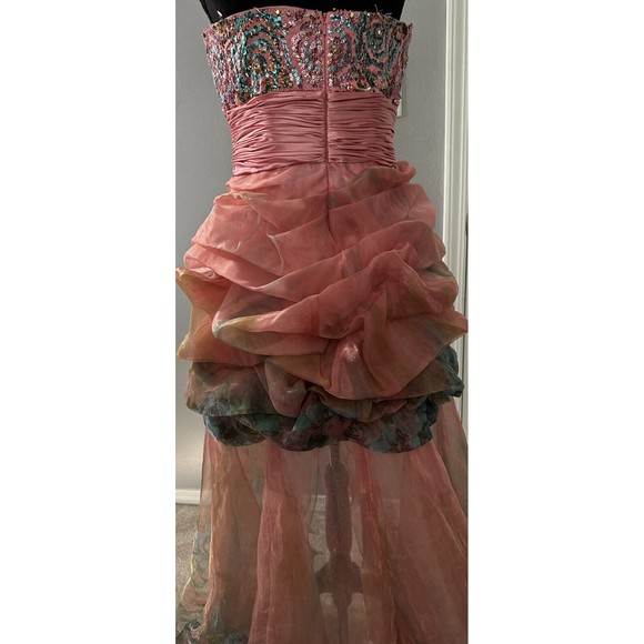 Jovani Multicolor Floral Hi Low Sequin Bodice Embellished Ruffled Prom Dress 12 - Picture 5 of 9
